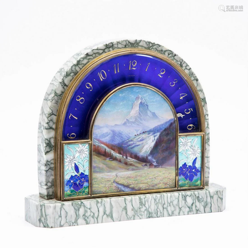 VERY FINE CLOISONNE SCENIC MANTEL CLOCK, GROGAN …