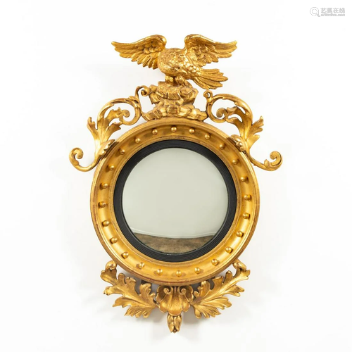 20TH C. REGENCY STYLE GILTWOOD CONVEX MIRROR