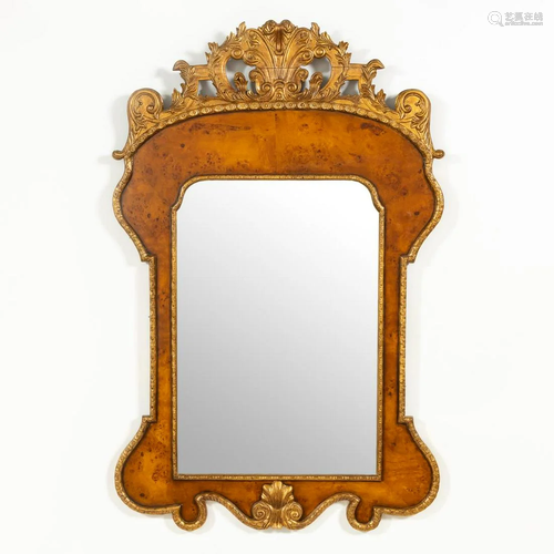 20TH C. BAROQUE STYLE PARCEL GILT BURL WOOD MIRROR