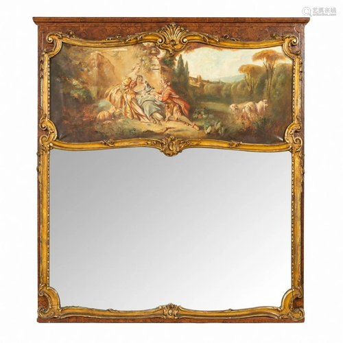 LOUIS XV STYLE TRUMEAU MIRROR WITH PAINTING