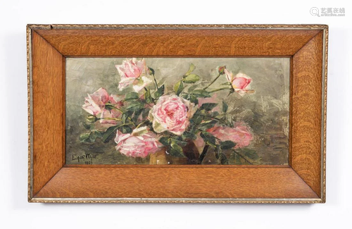 EDITH WHITE 1889 OIL, STILL LIFE OF PINK ROSES