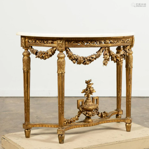 19TH C. NEOCLASSICAL STYLE MARBLE & GILT DEMILUNE