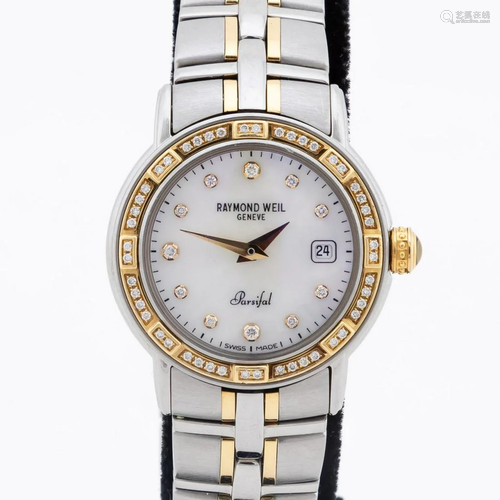 RAYMOND WEIL STEEL WRIST WATCH, DIAMONDS BEZEL