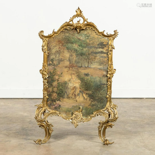 LOUIS XV STYLE BRONZE PAINTED SCENE FIRESCREEN