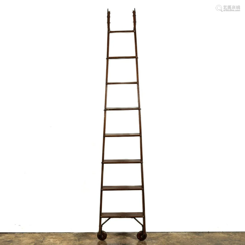 19TH/20TH C. ROLLING MAHOGANY LIBRARY LADDER