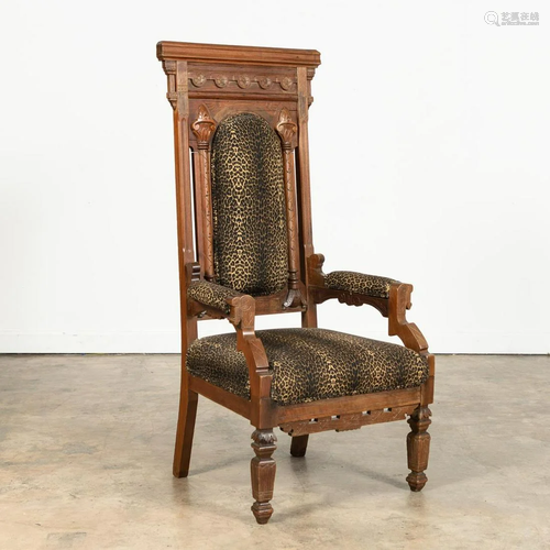 19TH C. EASTLAKE HIGH BACK OAK BISHOP'S CHAIR