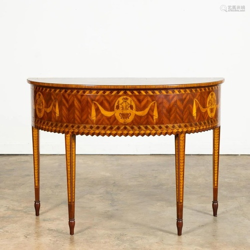 ALFONSO MARINA MULTI-WOOD INLAID DEMILUNE TABLE