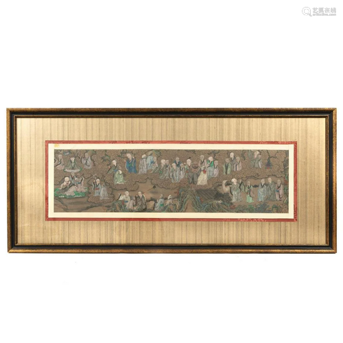 QIANLONG STYLE CHINESE SILK SCROLL, FRAMED