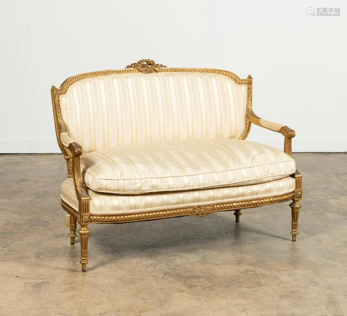 19TH/20TH C. LOUIS XVI STYLE CARVED GILT CANAPE