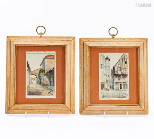 PAIR CONTINENTAL WATERCOLORS BY LANGLOIS, FRAMED