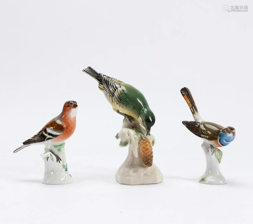 MEISSEN & VOLKSTEDT PORCELAIN BIRD FIGURINES, 3PCS