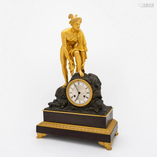 FRENCH GILT BRONZE FIGURAL CLOCK, CA. 1825