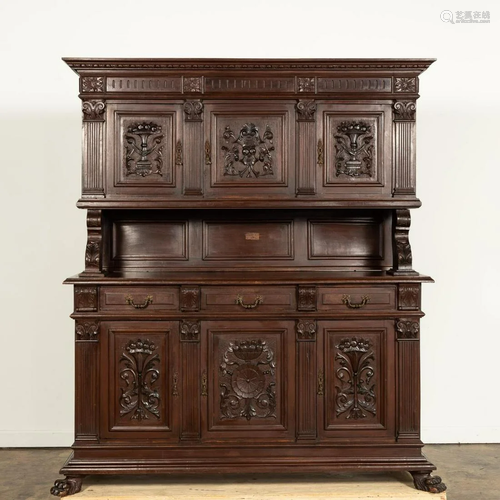 CONTINENTAL HENRI II STYLE CARVED WALNUT BUFFET