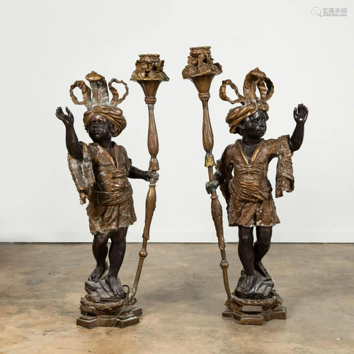 PAIR, BRONZE FLOOR STANDING BLACKAMOOR TORCHERES