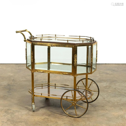 ITALIAN GILT BRASS & GLASS ROLLING BAR CART