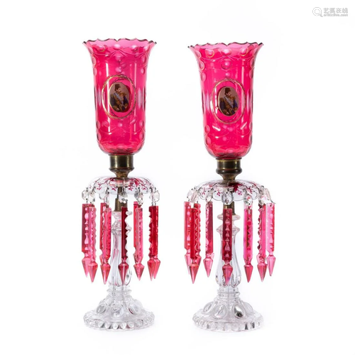 PAIR, BACCARAT & MOSER IRANIAN LUSTER CANDLESTICKS