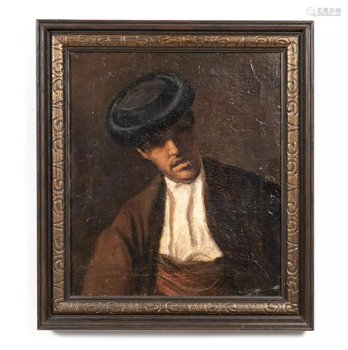 19TH C. SPANISH SCHOOL, PORTRAIT OF MAN IN HAT