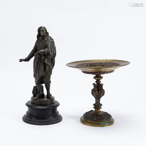 2 PCS, CONTINENTAL BRONZE TAZZA & MILTON SCULPTURE