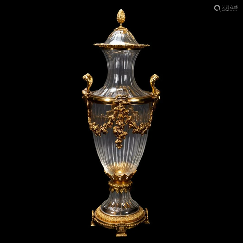 BACCARAT CRYSTAL GILT BRONZE MOUNTED LIDDED URN