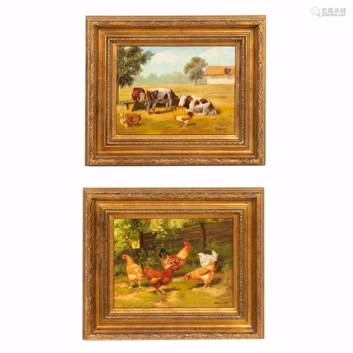 PAIR, CONTINENTAL FARM SCENES, FRAMED ALIKE