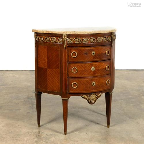 FRENCH LOUIS XVI STYLE MARBLE TOP DEMILUNE COMMODE