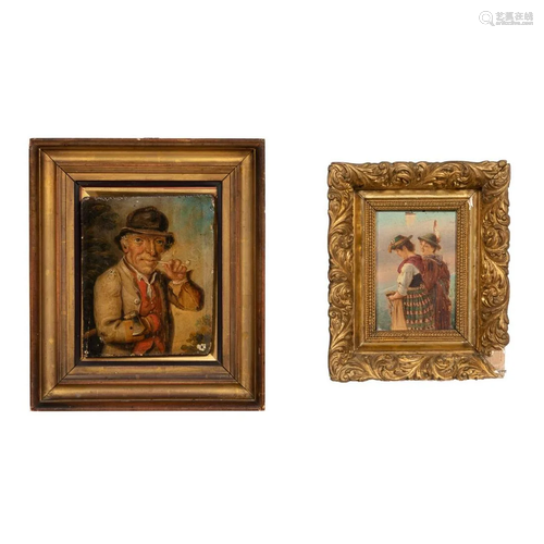 2 PCS, OIL ON PANEL PORTRAIT PAINTINGS, FRAMED