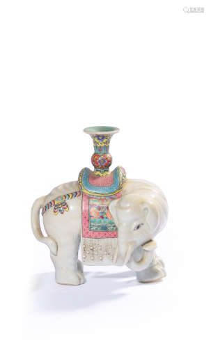 A FAMILLE ROSE ELEPHANT CANDLESTICK
