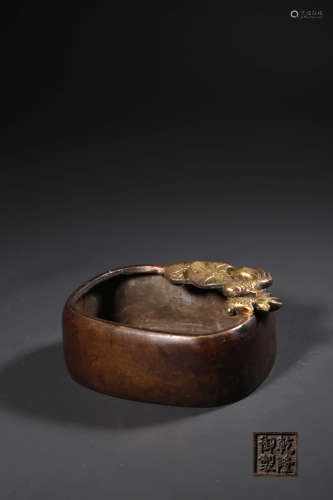 A PARCEL-GILT BRONZE GOLDFISH AND LOTUS WASHER