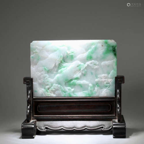 A CHINESE JADEITE TABLE SCREEN WITH LANDSCAPE