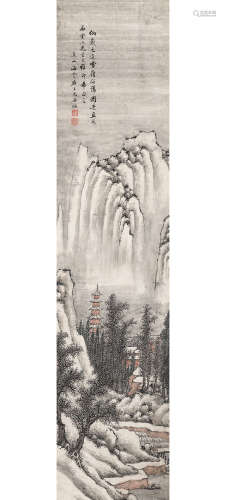 A CHINESE LANDSCAPE PAINTING SCROLL, MING JIAN MARK