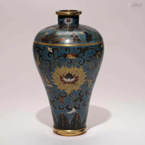 A CHINESE BRONZE ENAMEL CLOISONNE VASE WITH WANLI MARK OF MI...