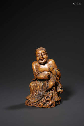 A CARVED BAMBOO LIUHAI AND HIS TOAD ORNAMENT