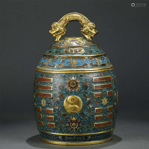 A CHINESE BRONZE ENAMEL CLOISONNE BELL