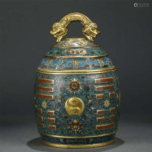 A CHINESE BRONZE ENAMEL CLOISONNE BELL