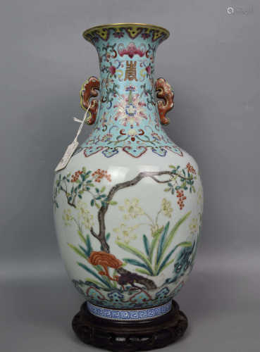 A CHINESE FAMILLE-ROSE VASE WITH DOUBLE EARS,DAOGUANG MARK