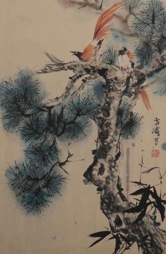 A CHINESE FLOWERS AND BIRDS PAINTING, WANG XUETAO MARK