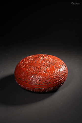 A CINNABAR LACQUER PEONY BOX AND COVER