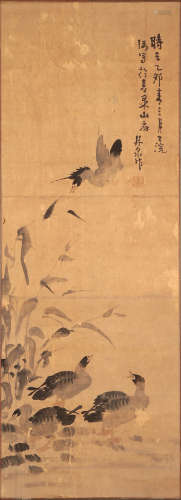 A CHINESE REED AND GOOSE PAINTING SCROLL