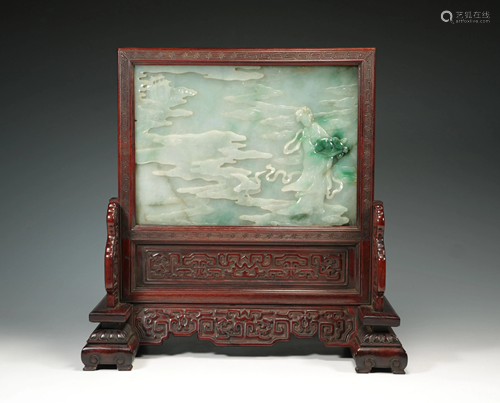 Qing mahogany emerald lady poetry screen