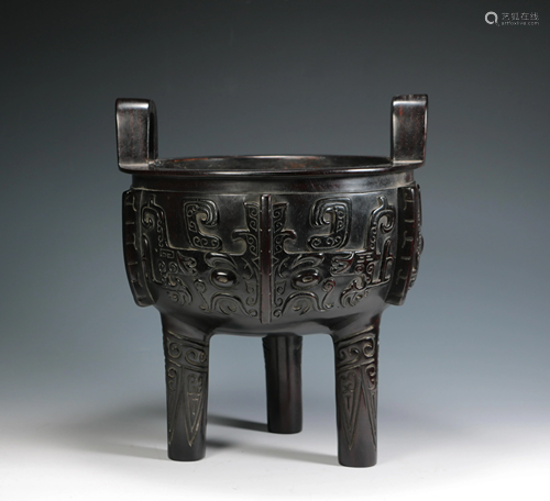 Ding-style furnace with clear rosewood animal face