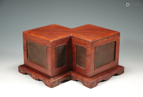Square-winning lid box with rattan-inlaid surface of