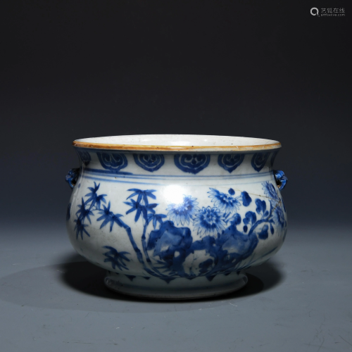 Qing Shunzhi Blue and White Flower Pattern Double Ear