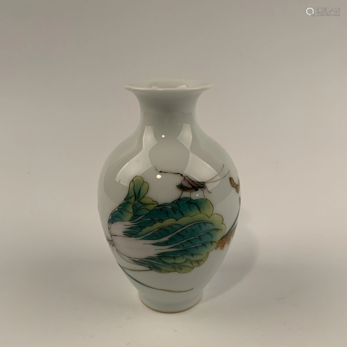 Chinese Famille Rose Cabbage and Cricket Vase