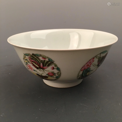 Chinese Famille Rose 'Butterfly' Bowl, Yongzheng Mark