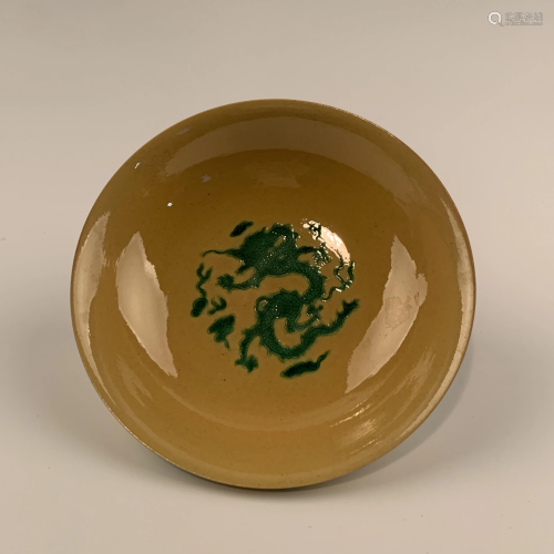 Chinese Qing Yellow Glaze Dragon Bowl