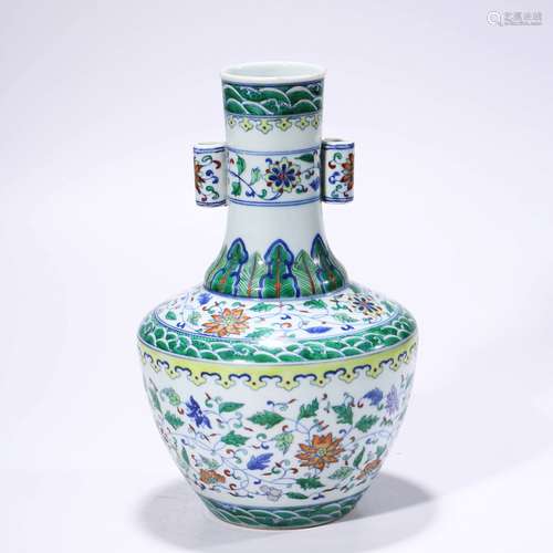 A Doucai Interlocking Lotus Floral Pierced Vase