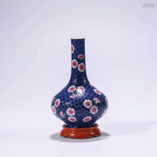 A Blue-Glaze Famille Rose Prunus Bottle Vase