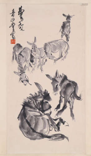 A Chinese Donkey Painting, Huang Zhou Mark