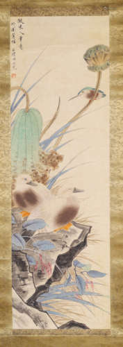 A Chinese Flowers And Birds Painting, Tian Shiguang Mark