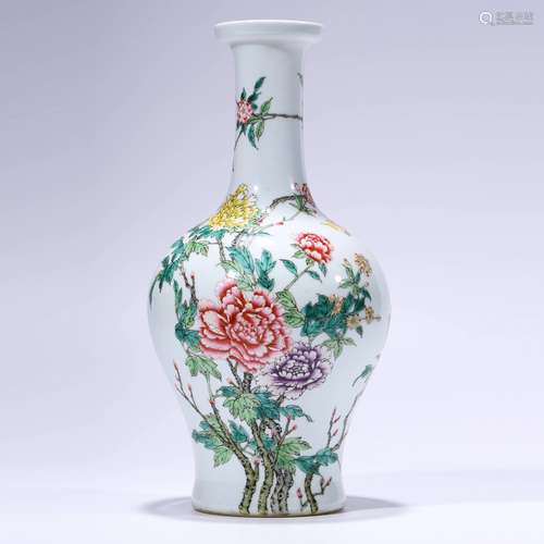 A Famille Rose Butterfly And Flower Dish-Top Vase